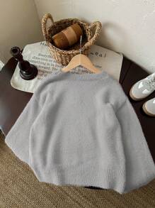 SHEIN Leap Crew Tween Girl Star Pattern Round Neck Drop Shoulder Sweater, Sibling Outfits - Multicolor - View 3