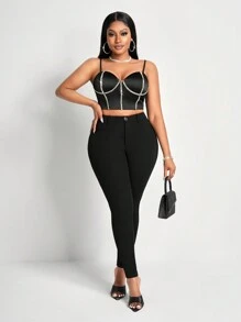 Slaydiva 女士修身简约黑色紧身裤，百搭秋冬季款 - 黑色 - 查看 7