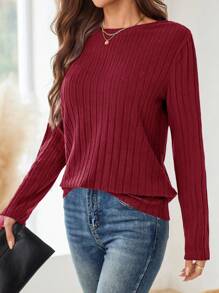 EMERY ROSE T-shirt à manches longues et col rond bleu marine pour femme en automne - Rouge foncé - Voir 1