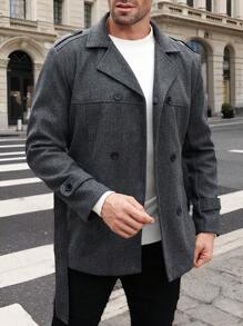 Manfinity Homme Men's Solid Color Lapel Neck Double-Breasted Casual Jacket, Autumn/Winter - Dark Grey - View 3