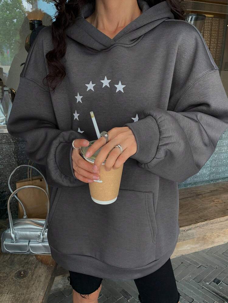 Loose Fit Casual Thermal Lined Hooded Sweatshirt For Women, Fall Hoodie