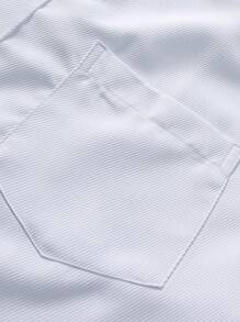 Manfinity Homme 男士纯色口袋设计休闲商务衬衫，秋季 - 白色 - 查看 3