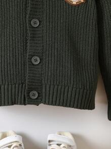 年轻男孩撞色拼布休闲披肩领长袖开衫，活力时尚，适合秋冬季 - 軍綠色 - 查看 6