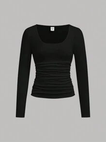 SHEIN Girlism Áo thun dài tay cổ tròn màu trơn thường ngày cho bé gái tuổi mới lớn, nhiều gói - Nhiều màu - Xem 4