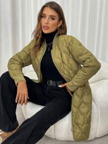 SHEIN LUNE Women's Casual Solid Color Jacket For Winter,Feathers& Down Coat