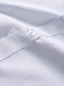 Manfinity Homme 男士纯色口袋设计休闲商务衬衫，秋季 - 白色 - 查看 6