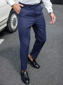 Manfinity Bizformal 1pc Men's Solid Color Straight-Leg Pocket Dress Pants, Suitable For Daily Commute And Business - Navy Blue - View 8