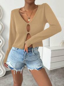 Chiquease Women Casual Solid Color V-Neck Long Sleeve Sweater Knit Pullover Fall Winter Outfit