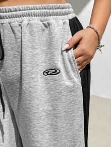 SHEIN CURVE+ 大码女式运动拼布灰色运动裤