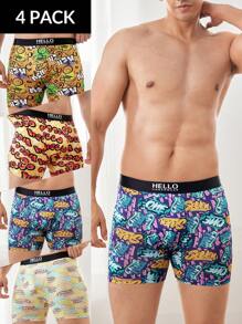 4pcs/Pack Men's Letter Print Boxer Briefs - Multicolor - View 1