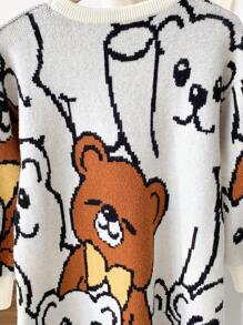 LMoss Kids Vestido de suéter jacquard com estampa fofa para meninas e jovens, adequado para uso casual diário com certo calor, combinando mãe e filha, combinando irmã e eu, roupas, estilo esportivo, ótimo para uso casual e diário e diário escolar no outono e inverno