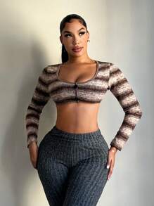 SHEIN SXY Áo croptop dài tay kẻ sọc gợi cảm cho nữ - Nhiều màu - Xem 6