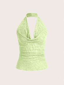 SHEIN Essnce 1 件女士时尚纯色纹理垂领露背吊带背心上衣 - 薄荷綠 - 查看 1