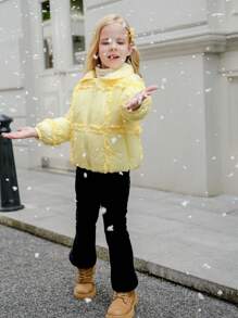 SHEIN 女孩黑色时尚短款镂空厚棉衣 - 玫紅色 - 查看 6