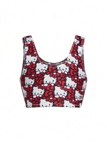 HELLO KITTY AND FRIENDS | SHEIN 2pcs/Set Young Girl Pink & Red Cute Cartoon Bow Pattern Comfortable Underwear Tank Top