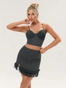 Glamine GLAMOR Women's Ferran Corset Top Grey Pinstripe Hot On Two - Grey - View 6