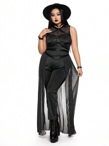 ROMWE Goth Tuta in rete sexy da donna taglia curvy per Ognissanti