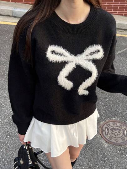 DAZY New Arrival Autumn Plush Bow Knitted Sweater For Women