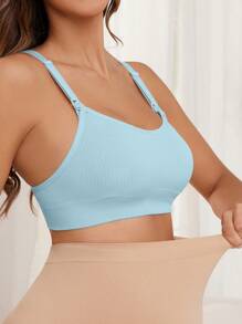 Moonlight&Mama Maternity Solid Color Ribbed Seamless Nursing Bra - Blue - View 5