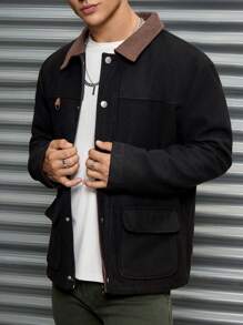 RueChic 100% Cotton Men Zip-Up And Button Detailed With Pockets Regular Jacket - Dark Grey - View 5