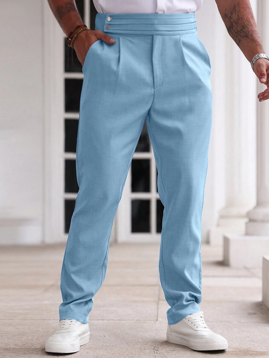 Manfinity Homme 简约百褶斜口袋休闲裤男士蓝色裤子男士浅蓝色男士休闲裤男士裤子 - 淺藍色 - 查看 1