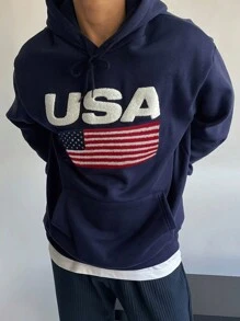 DAZY Men's Letter Embroidery Thermal Lined Hoodie, Autumn