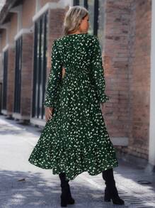 SHEIN LUNE Đầm Maxi Dài Tay Cổ Chữ V In Họa Tiết Toàn Thân Cho Nữ - Nhiều màu - Xem 2