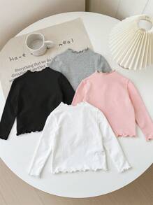 SHEIN 4 件套女婴纯色弹力针织荷叶边下摆内衣，秋冬款 - 彩色 - 查看 2
