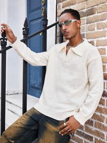 Jersey holgado de ajuste casual de unicolor con hombros caídos para hombre - Blanco - Ver 3