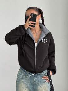 StreetHx 女式双面字母及毛茸茸衬里夹棉夹克（秋冬季）