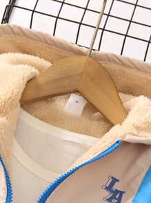 SHEIN Conjunto de 2 piezas para niño pequeño: Sudadera con capucha y pantalón de chándal con forro térmico, adecuado para uso diario, escuela, deportes y exterior en otoño e invierno