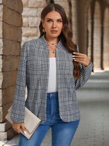 EMERY ROSE 大码休闲优雅格子翻领前开襟夹克，女士冬季服装 - 彩色 - 查看 6