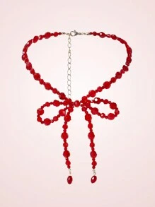 SHEIN MOD Fashionable Beaded Bowknot Pendant Necklace Valentines,Mom,Mother,Mother's Day,Gift