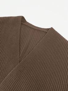 1件女士纯色休闲长袖灯笼袖针织开衫，秋冬季长袖上衣 - 棕色 - 查看 12