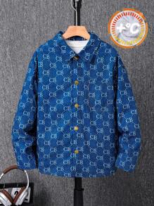Tween Boys All-Over Print Fuzzy Lining Warm Jacket, Casual For Outdoor, School & Autumn/Winter - Blue - View 6