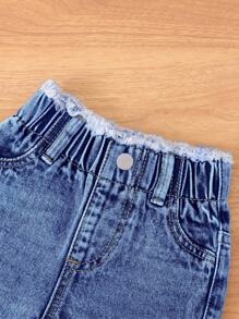 Baby Girl Distressed Individuality Frayed Lovely Wind Denim Set - Dark Wash - View 3