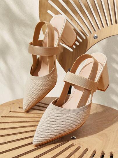 CUCCOO BASICS Apricot Color Fashion Pointed Toe Thick Heel Slingback Pumps For Women, Commuting, Dating, Party, Holiday Spring Shoes Spring Break Easter For Christmas Spring Shoes