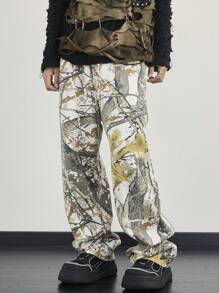 Manfinity Hypemode 男士口袋与树枝印花宽松阔腿休闲牛仔裤 - 彩色 - 查看 7