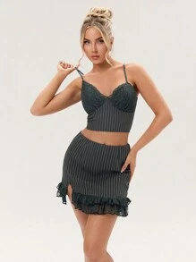 Glamine GLAMOR Women's Ferran Corset Top Grey Pinstripe Hot On Two - Grey - View 5
