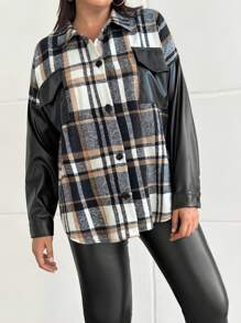 RueChic Frenchy Flap Pocket Drop Shoulder PU Detailed Jacket - Multicolor - View 2