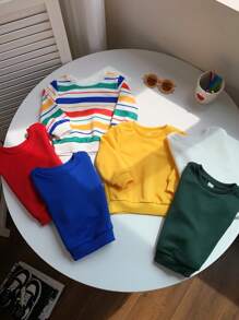 6 Stück Baby Jungen & Baby Mädchen Weihnachten Lässig Süß Sport Preppy Stil Alles passend vielseitig minimalistisch Mode Gelb Grün Blau Rot Weiß bunte Streifen Multi-Pack Sweatshirts, geeignet für Frühling, Herbst & Winter, für Innen- und Außenbereich, zum Überziehen und eigenständig