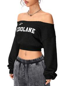 Coolane 女士冬季休闲单肩宽松运动衫 - 黑色 - 查看 4