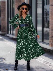 SHEIN LUNE Đầm Maxi Dài Tay Cổ Chữ V In Họa Tiết Toàn Thân Cho Nữ - Nhiều màu - Xem 4