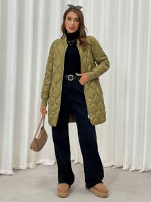 SHEIN LUNE Women's Casual Solid Color Jacket For Winter,Feathers& Down Coat