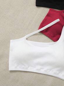 3 Pack/Set Seamless Asymmetric Collar Hollow Out Sports Bra, Solid Color