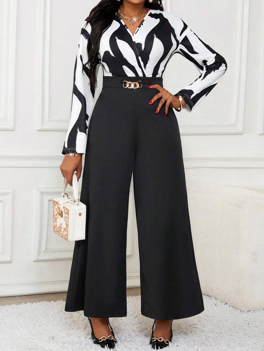 SHEIN Lady Autumn And Winter Elegant Work Black White Long Sleeve Long