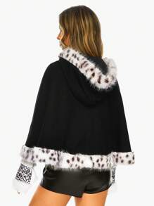 ROMWE Kawaii Abrigo vintage con cuello de piel y adorno de lazo para mujeres, dulce y lindo, apto para otoño/invierno - Negro - Ver 2