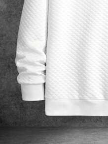 Manfinity Homme Men's Casual Solid Color Quilted Textured Sweatshirt For Autumn, Long Sleeve Top - White - View 3