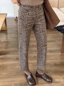 DAZY Leopard Print Straight Leg Cropped Jeans - Brown - View 8