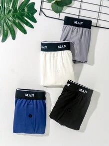 4pcs/Set Men Letter Waistband Solid Color Harem Pants - Multicolor - View 6